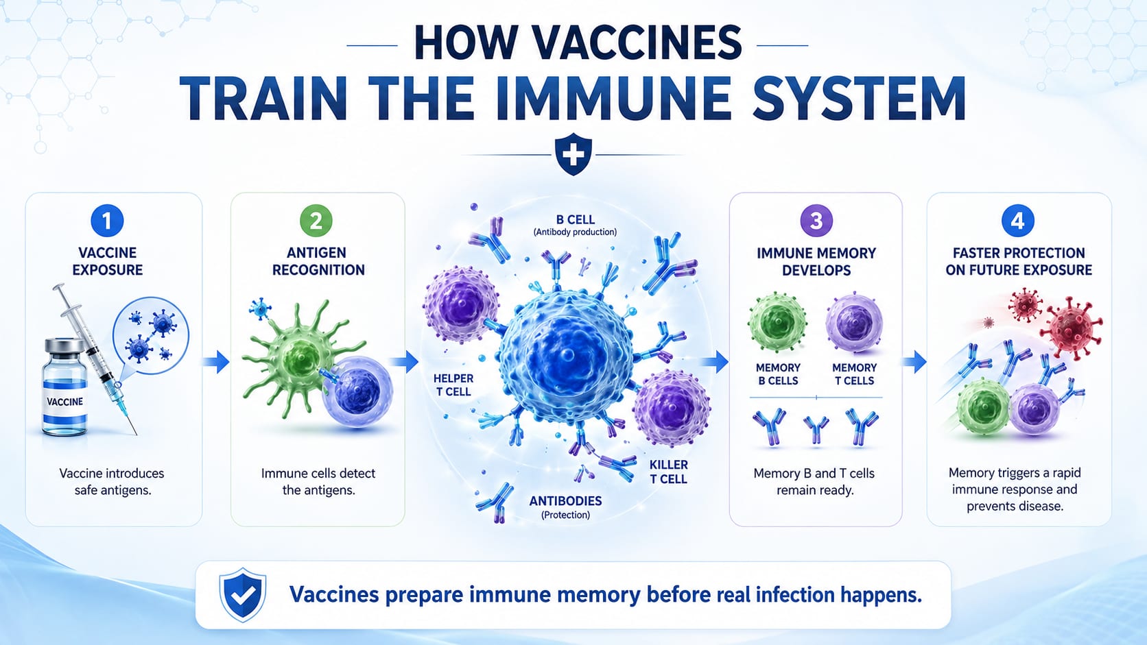 Vaccine infographic showing how immune memory develops after vaccination