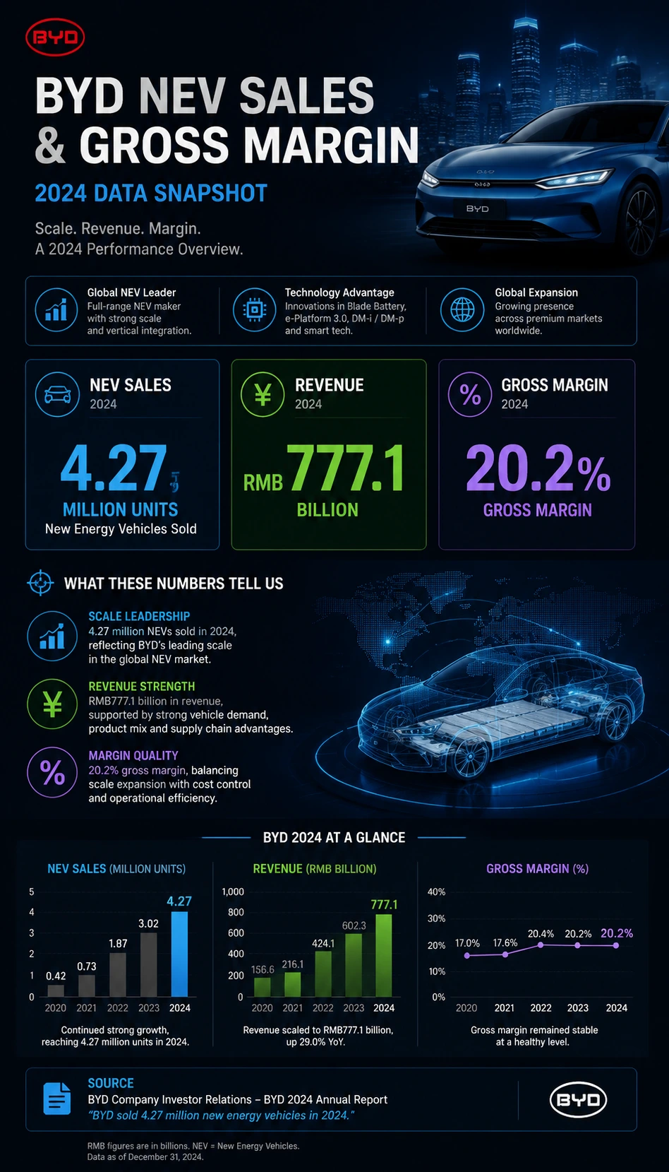 BYD NEV Sales and Gross Margin finance infographic poster