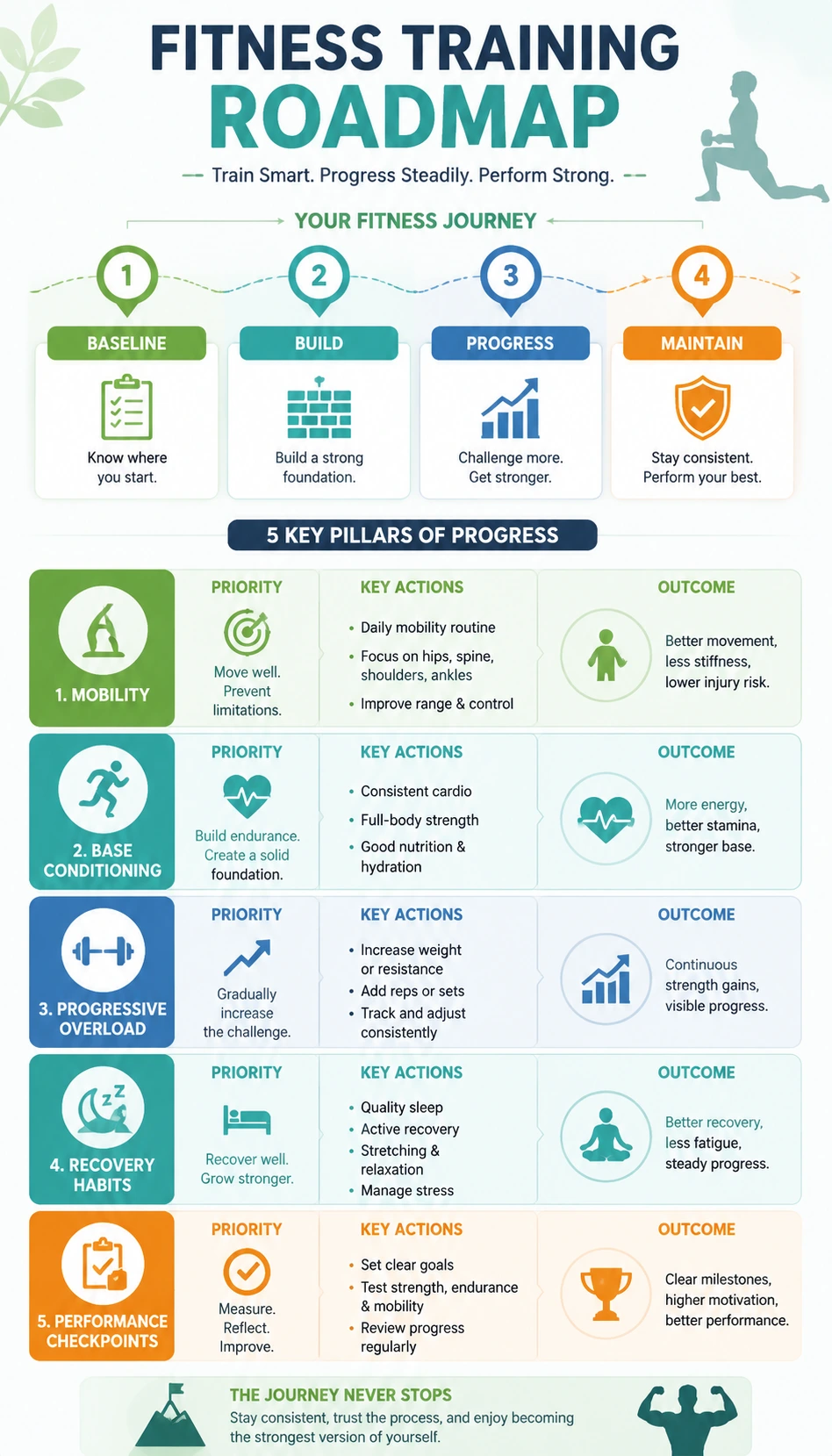 fitness training roadmap infographic with clear milestones and stage planning