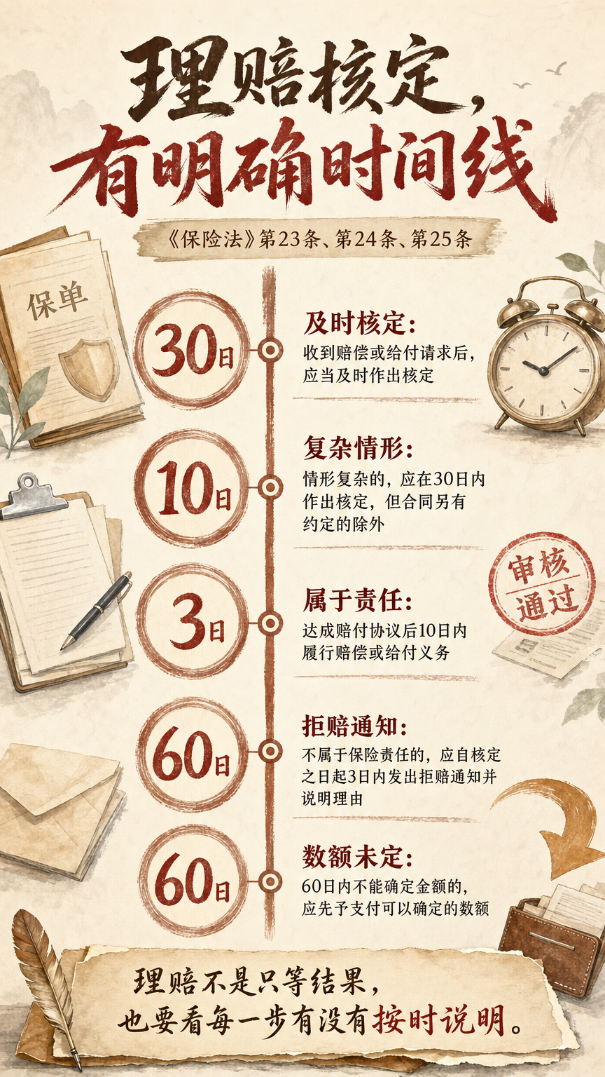 理赔核定，有明确时间线海报